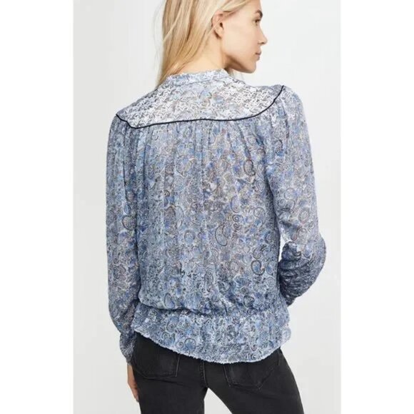 NWT Womens Zadig & Voltaire Blue Gray Silk Blend Tori Velour Devore Blou… - Picture 4 of 11